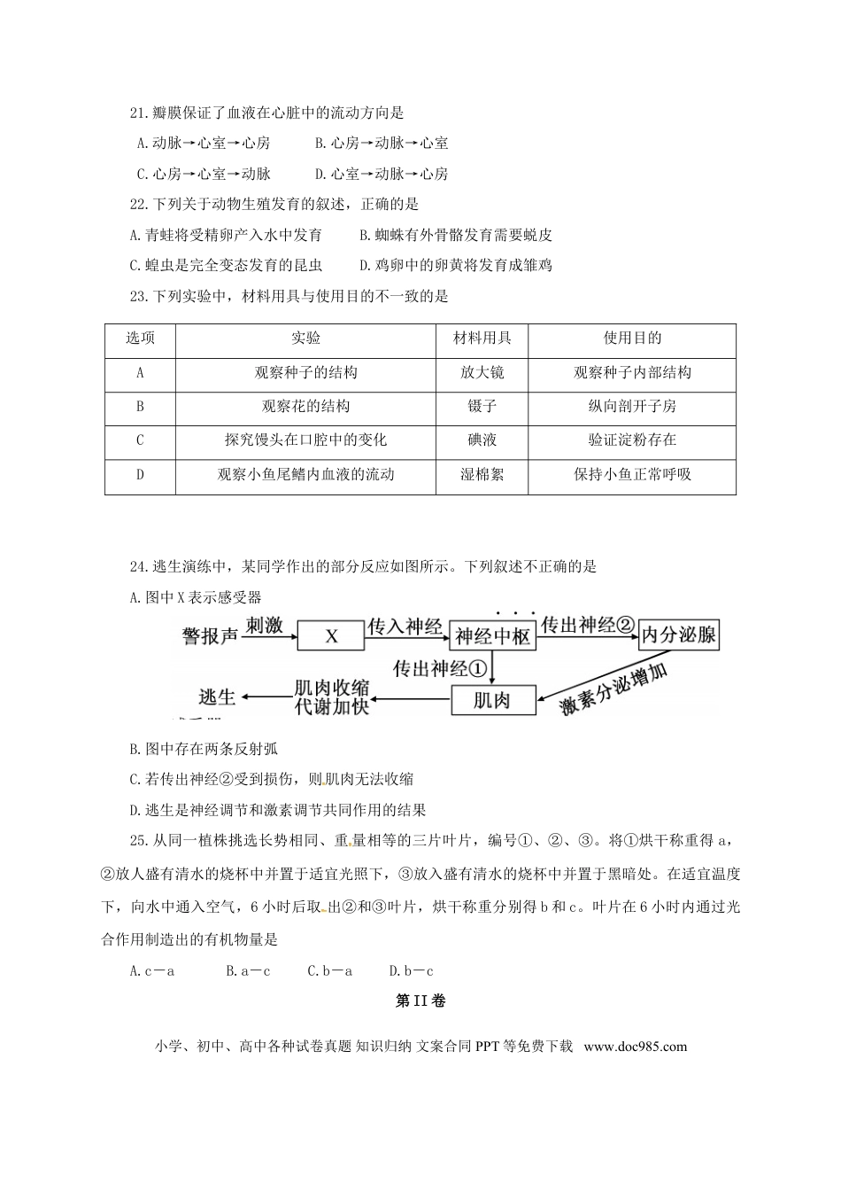 福建省2017年中考生物真题试题（含答案）.doc
