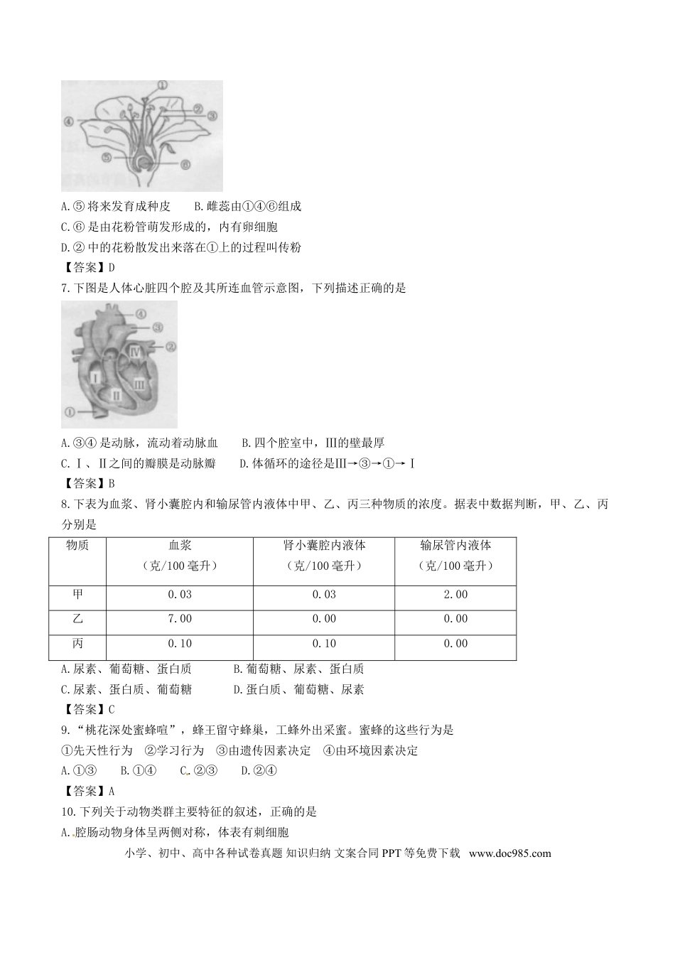 安徽省桐城市2017年中考生物真题试题（含答案）.doc