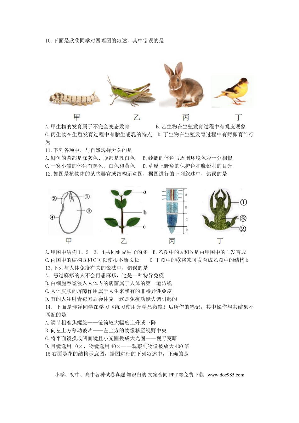 四川省内江市2016年中考生物真题试题（含答案）.doc