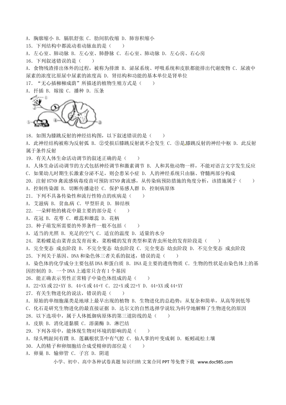 四川省广安市2016年中考生物真题试题（含答案）.doc