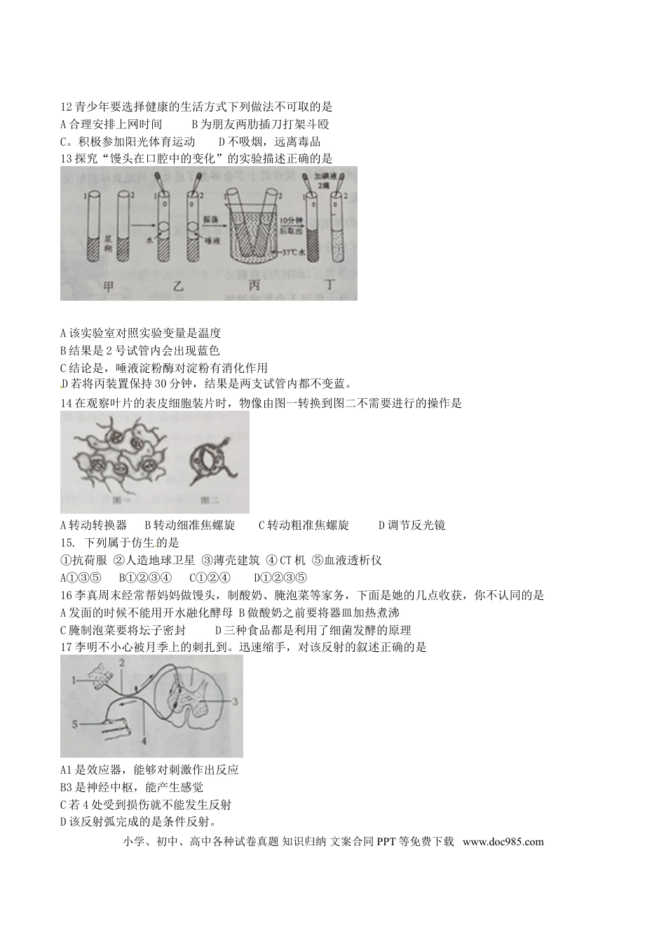 山东省烟台市2016年中考生物真题试题（含答案）.doc