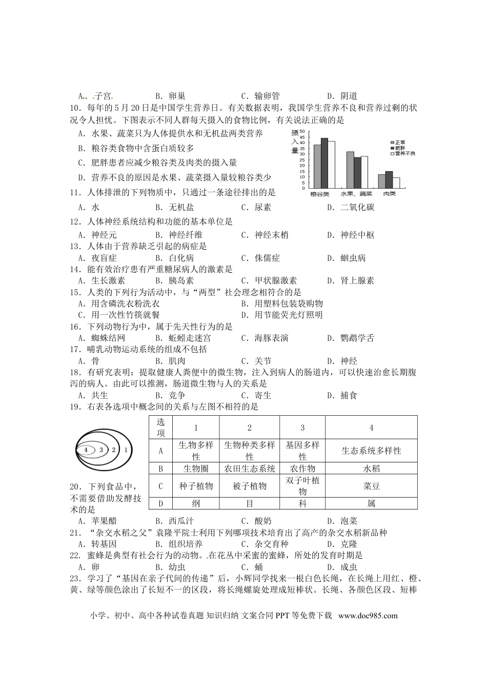 湖南省湘潭市2016年中考生物真题试题（A卷，含答案）.doc