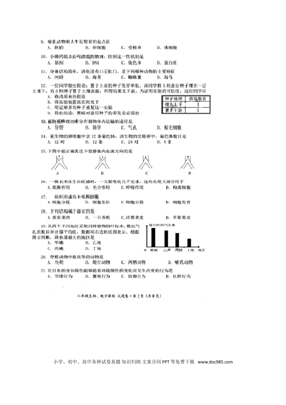 湖北省咸宁市2016年中考生物真题试题（扫描版，含答案）.doc