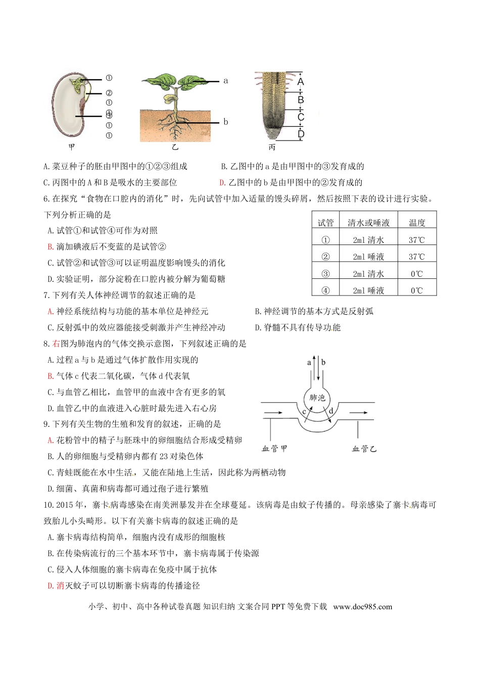河北省沧州市2016年中考生物真题试题（含答案）.doc