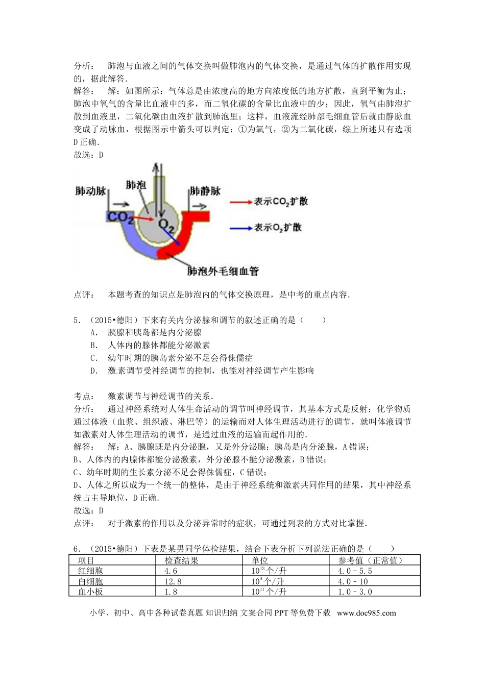 四川省德阳市2015年中考生物真题试题（含解析）.doc