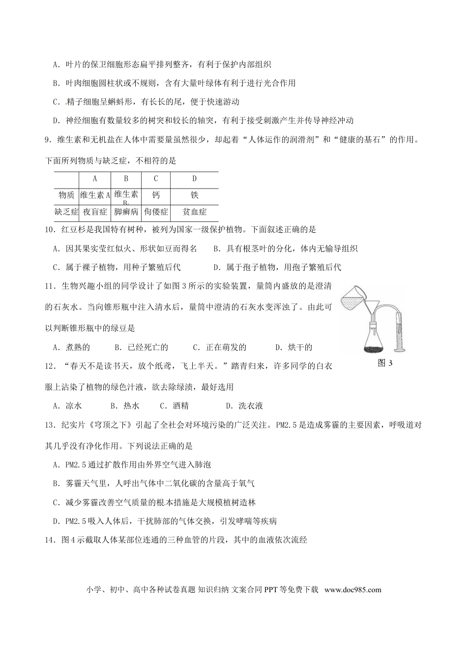 山东省东营市2015年中考生物真题试题（含答案）.doc