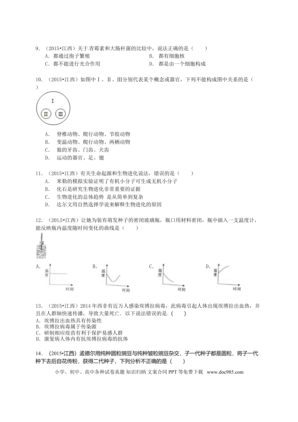 江西省2015年中考生物真题试题（含答案）.doc