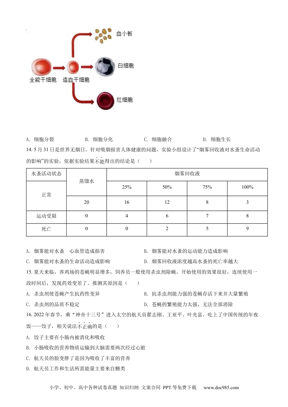 精品解析：2022年山东省烟台中考生物真题（原卷版）.docx