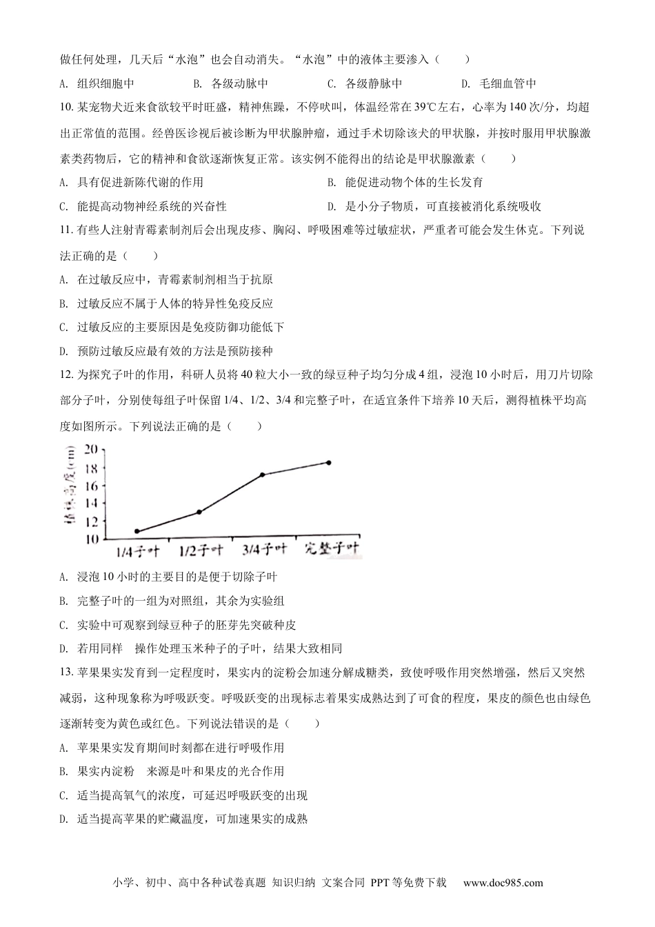 精品解析：2022年山东省潍坊市中考生物真题（原卷版）.docx