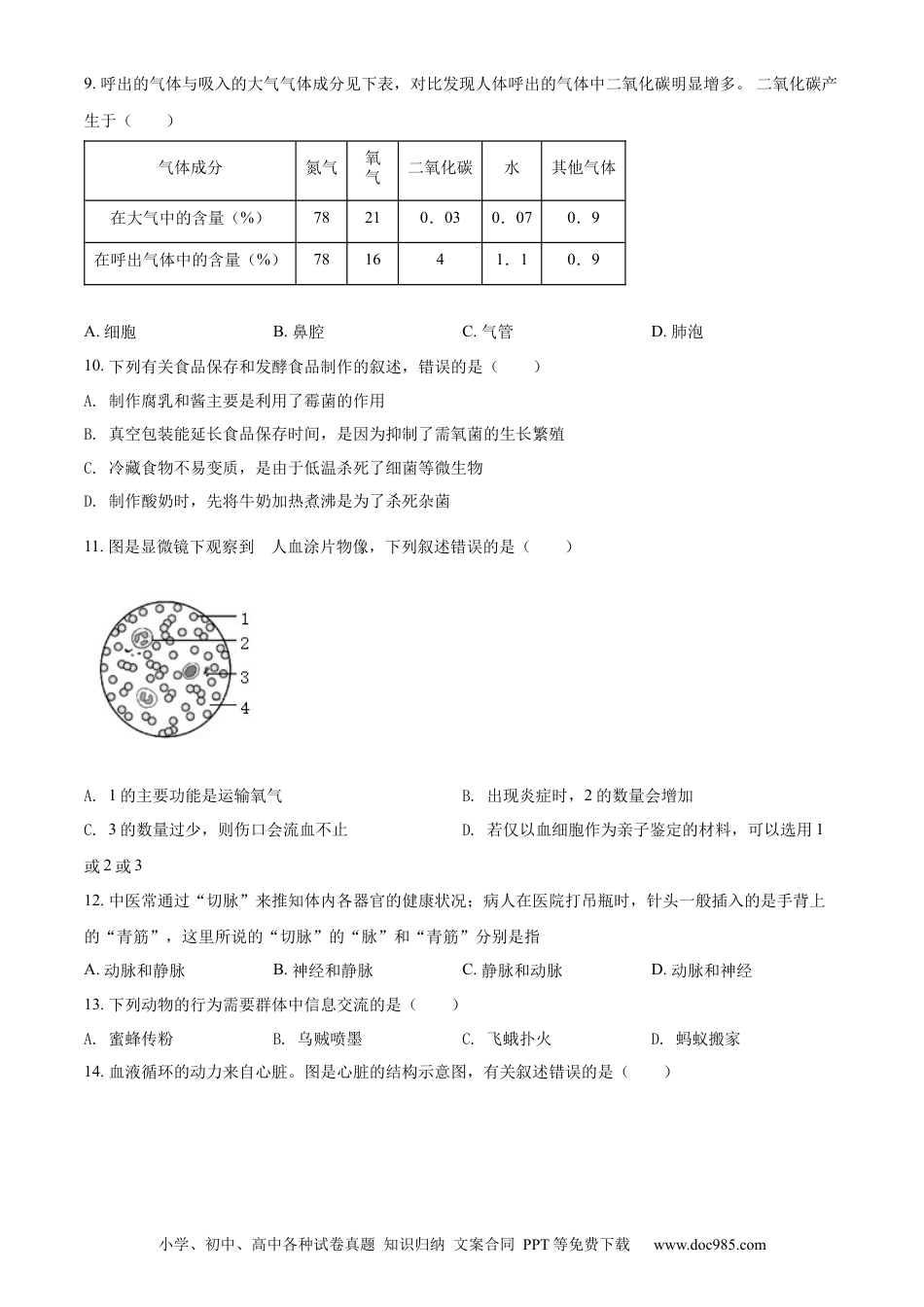 精品解析：2022年山东省聊城市中考生物真题（原卷版）.docx