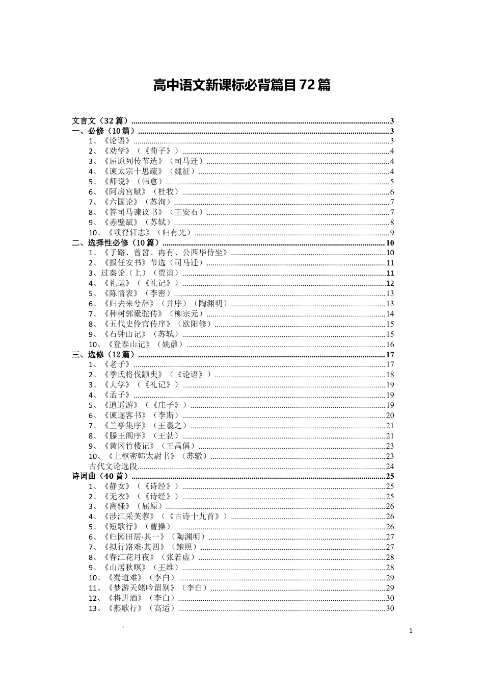 高中语文统编版必背篇目72篇（精校版）.docx