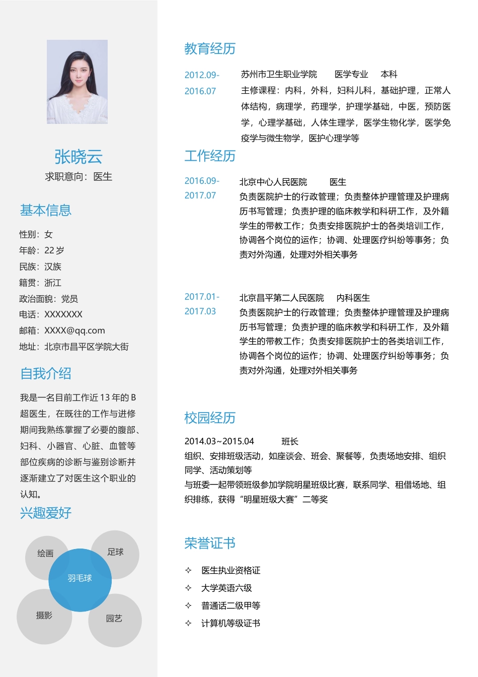 医护简历（单页） 简历模板医生四页简历02  免费下载.docx