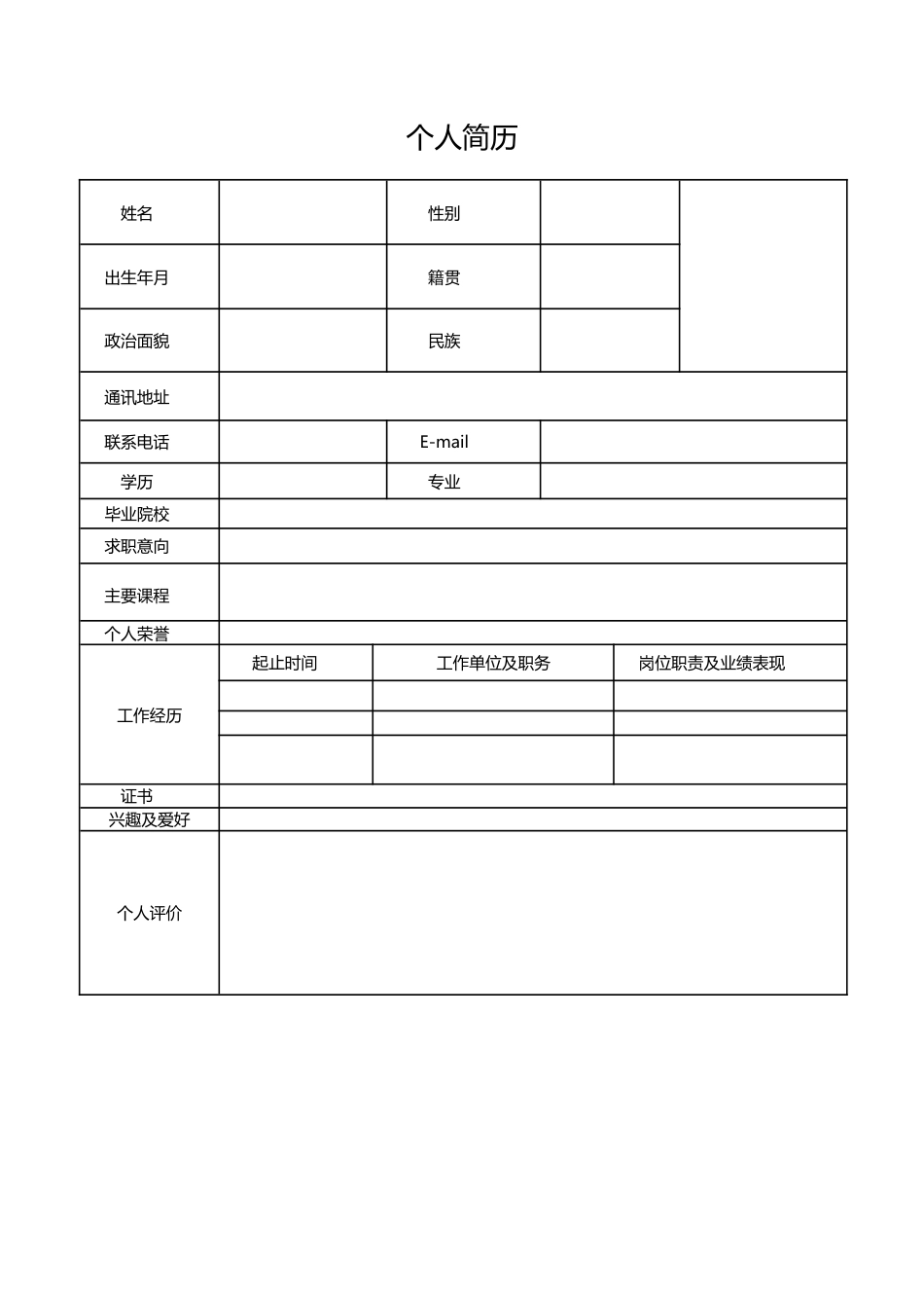 表格简历 简历模板2  免费下载.doc