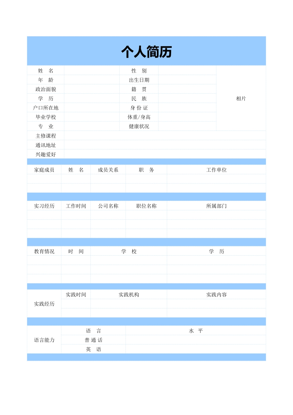 5) 空白表格简历模板.doc