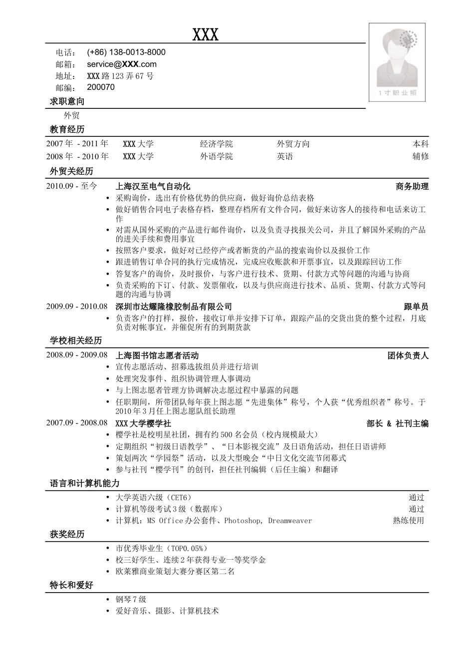 应聘外贸岗位简历模板.doc