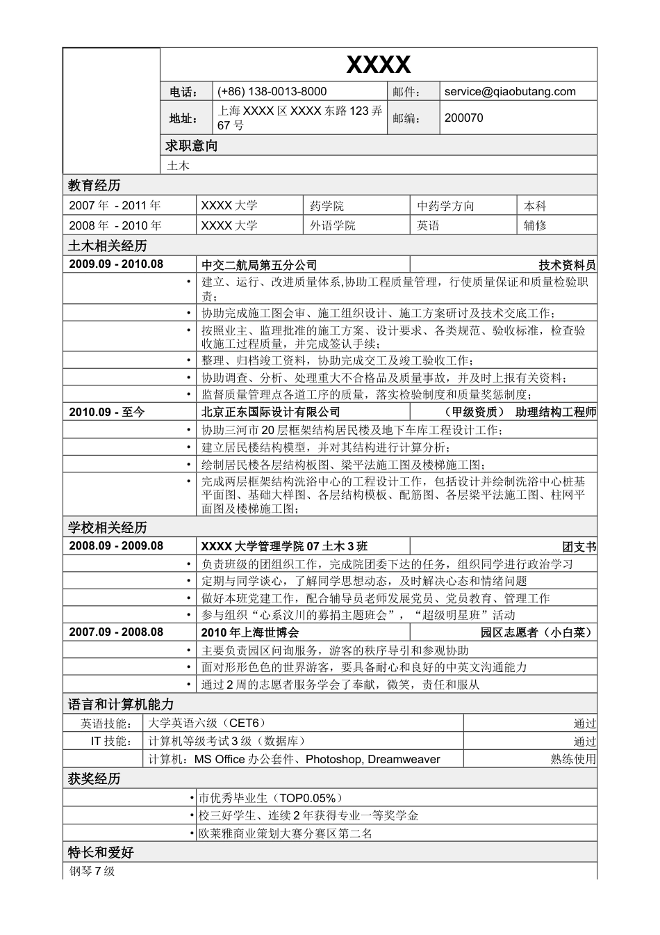 01应聘土木类岗位表格式.doc