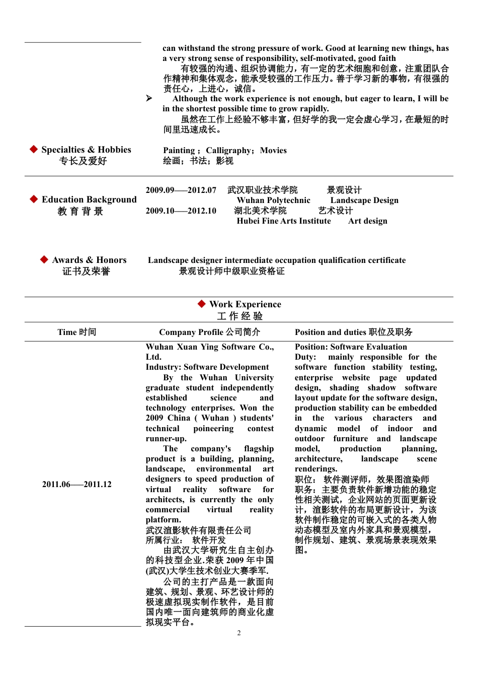 066.双语简历_表格式_ 3页式_无内容_无封面.doc