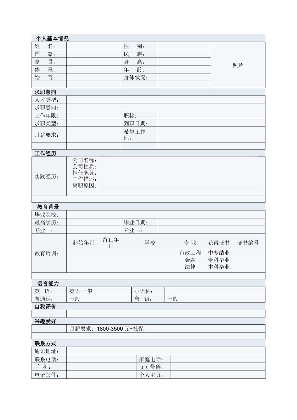 032.简洁干练_罗列式_适用于应届生_2页式_无内容_无封面.doc