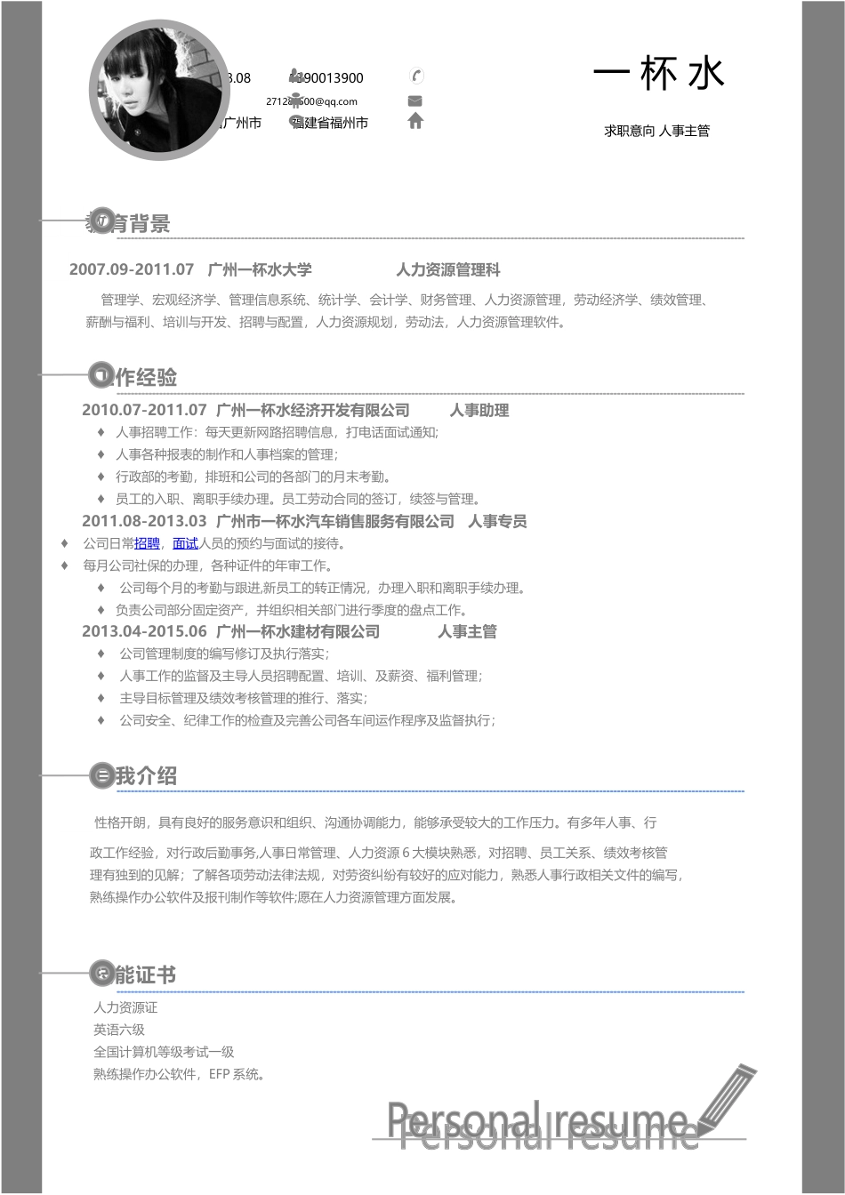 个性微创意简洁简历模板YBS259.doc