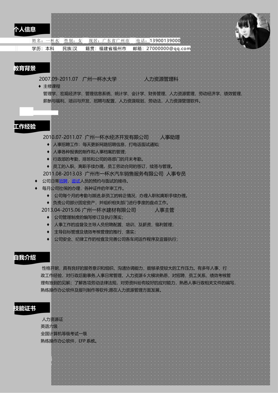 个性微创意简洁简历模板YBS194.doc