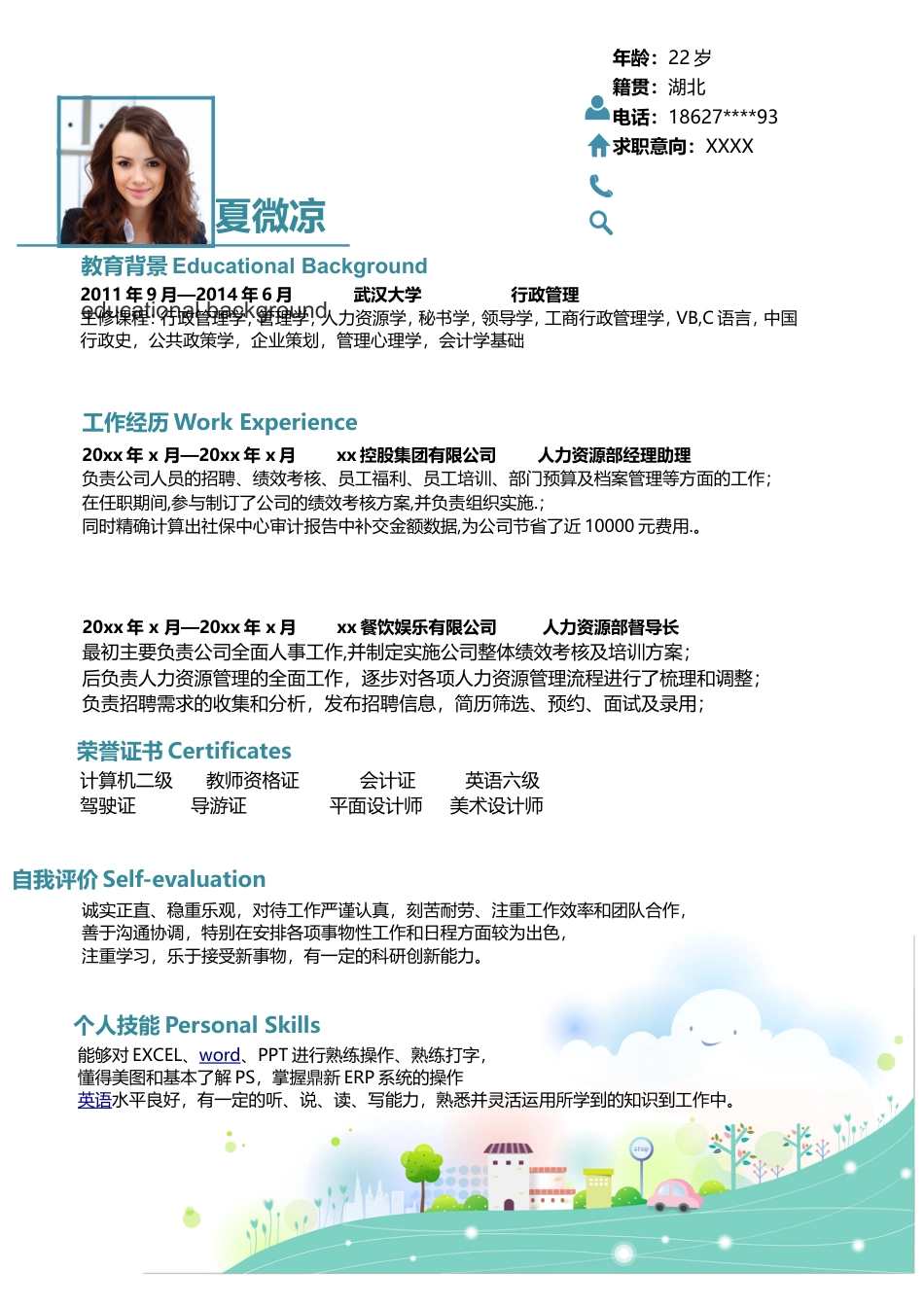 封面+自荐信+简历+封底】商务简历模版完整版.doc