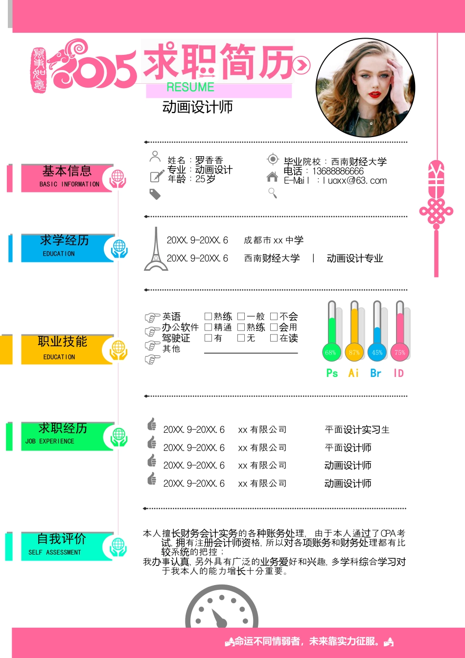 粉红时尚小清新个性求职简历.doc