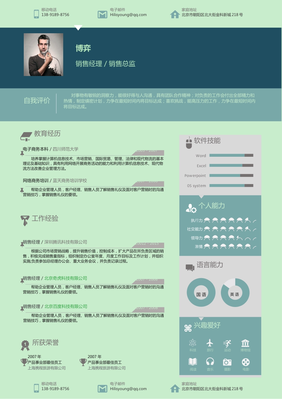 【简历+自荐信】蓝色创意商务简洁简历模板.docx