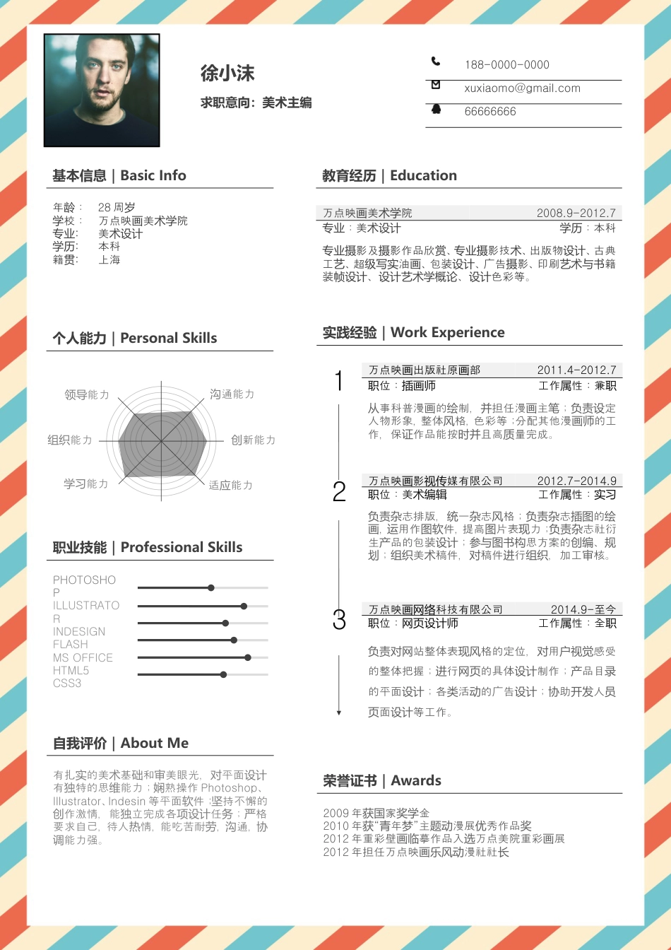 【封面+自荐信+简历】创意领带精致简历.doc