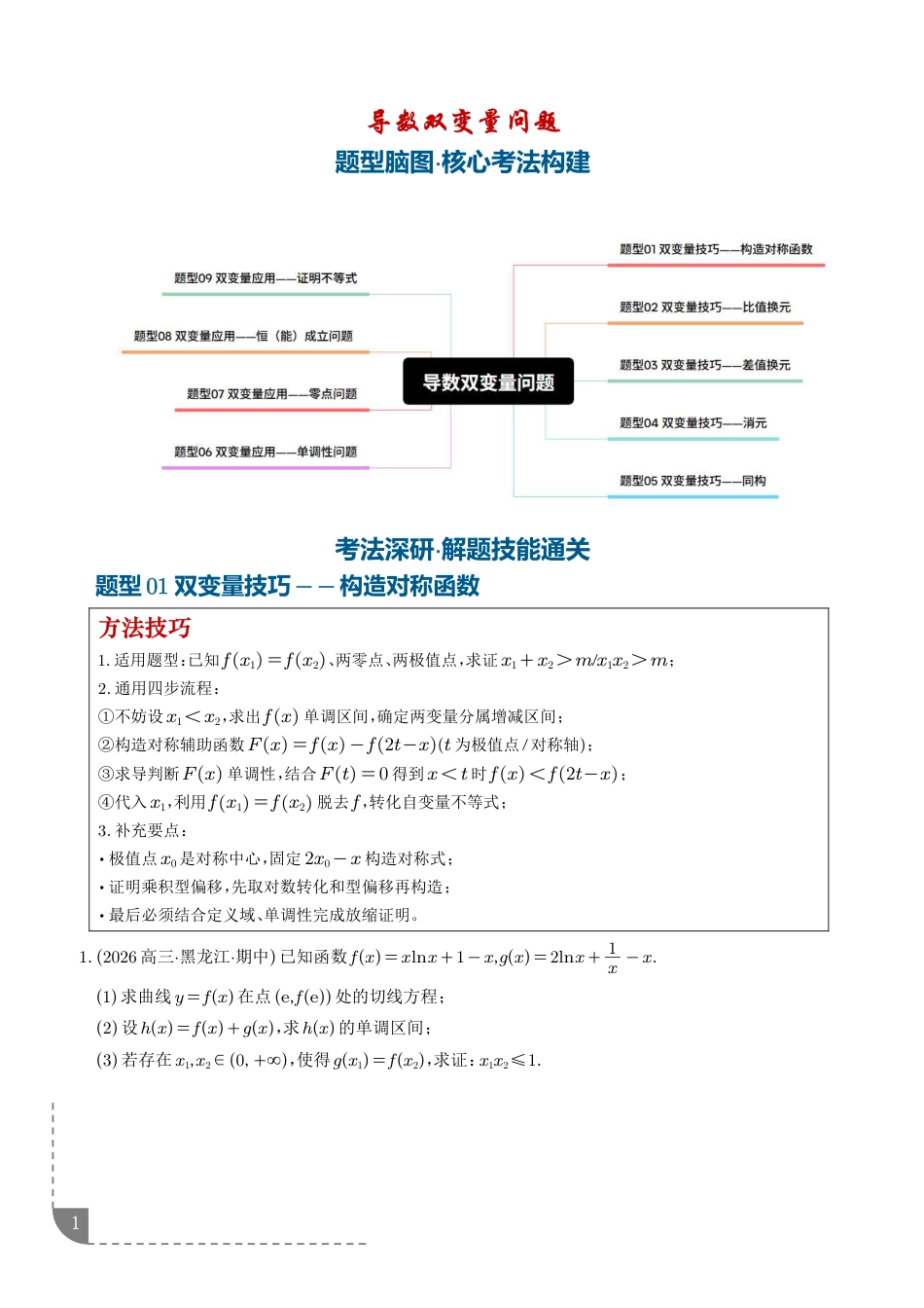 2027高考数学专题练习：导数双变量问题9种常见考法归类（含解析）.pdf