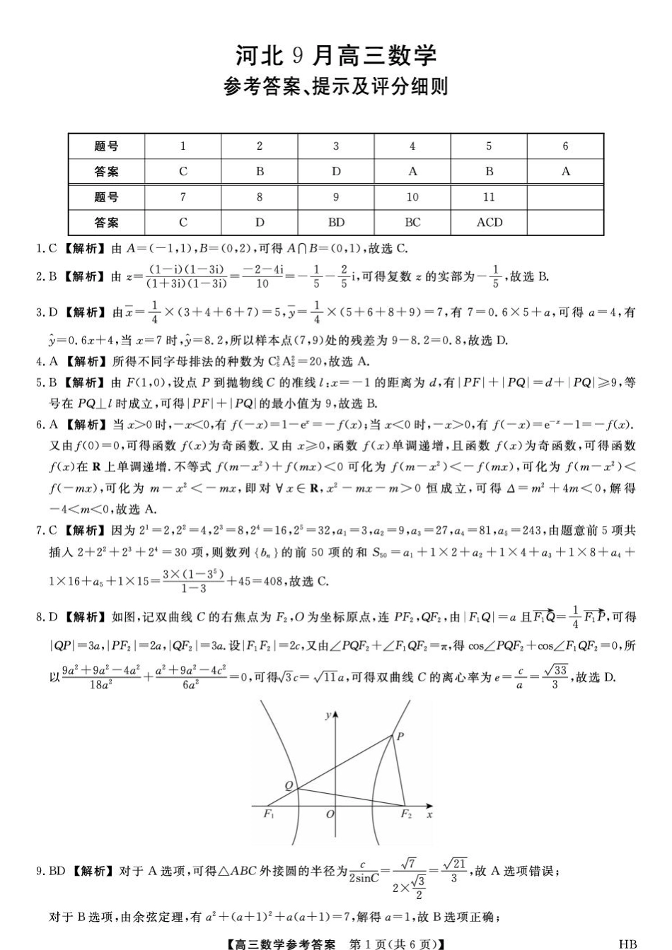 河北省2027届高三上学期9月考试数学试题+答案.pdf