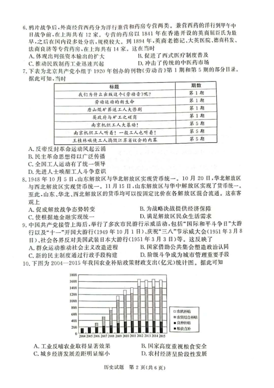 河南省青桐鸣联考2026-2027学年2027届高三年级上学期开学学情调研(9.2-9.3)（历史）+答案+评分细则.pdf
