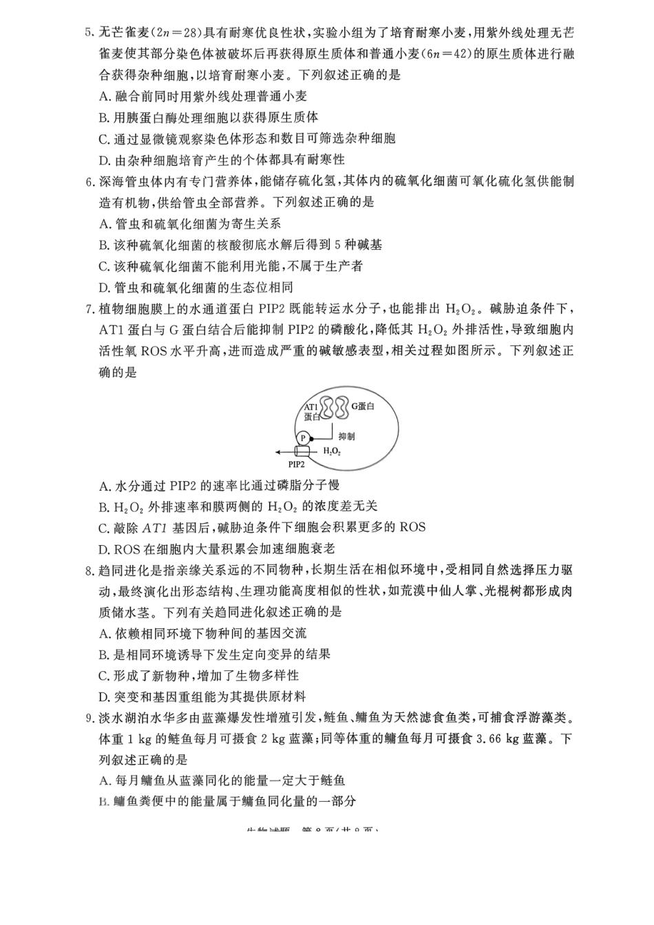 河南省青桐鸣联考2026-2027学年2027届高三年级上学期开学学情调研(9.2-9.3)（生物）+答案+评分细则.pdf