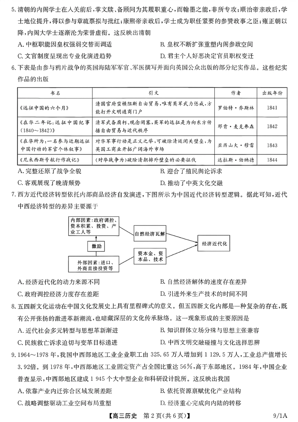 河南（九师联盟）及部分高中2027届高三上学期9月开学考试历史试题及答案.pdf