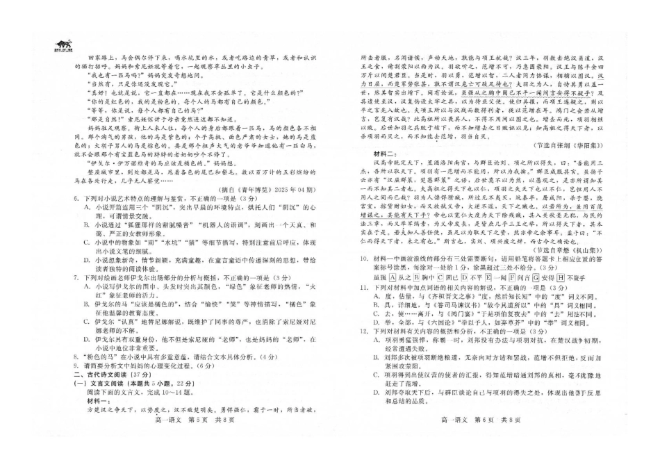 河北省NT20名校联合体2024-2025学年高一下学期6月期末考试语文试题（图片版，含答案）高一语文 模拟题.pdf