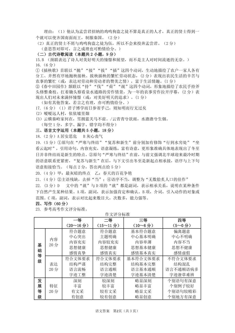河南省许昌市2024-2025学年高一上学期1月期末考试语文答案高一语文 模拟题.pdf