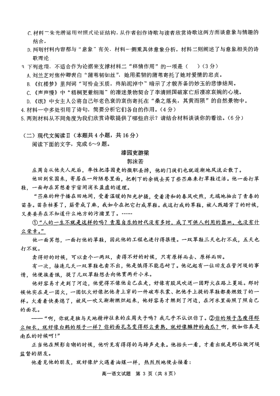 河南省驻马店市环际大联考”逐梦计划“2024-2025学年高一下学期5月期中考试语文试卷（PDF版，含答案）高一语文 模拟题.pdf