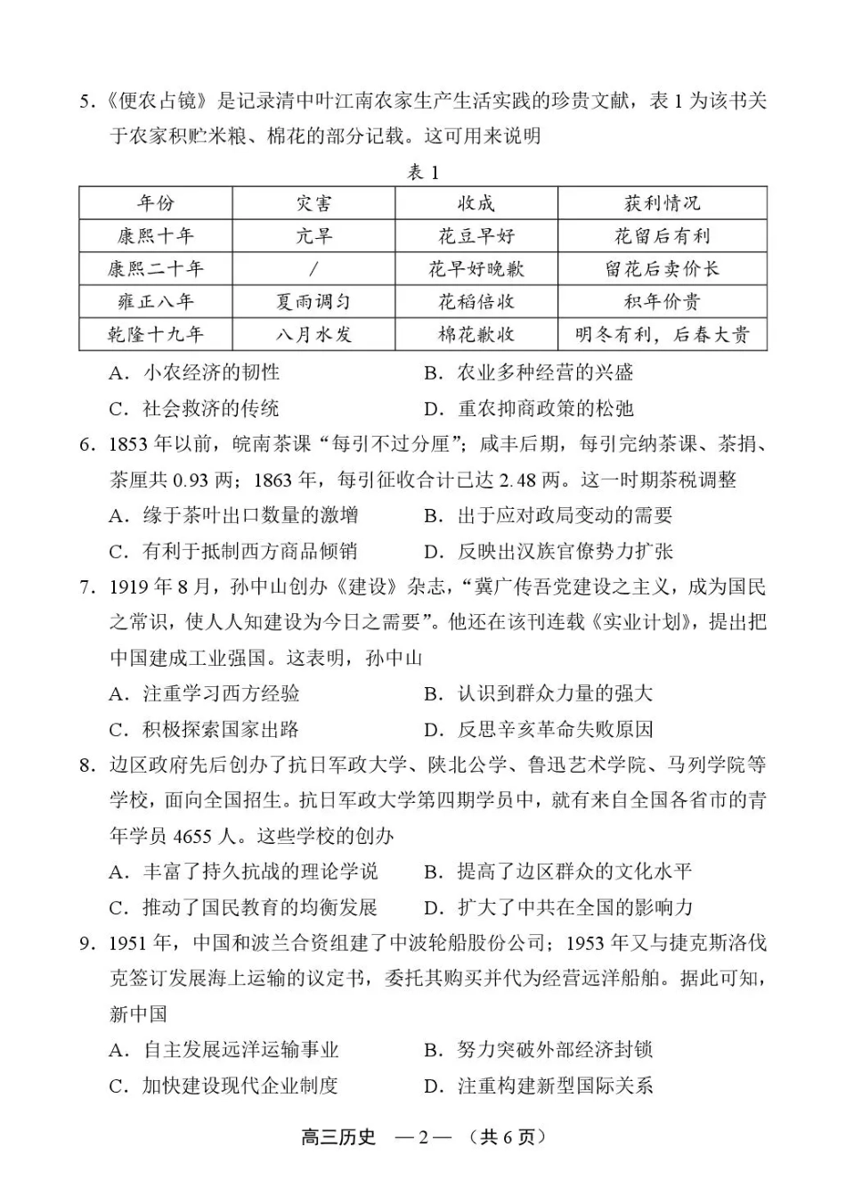 福建省福州市2026-2027学年高三年级适应性练习（福州一检）（历史）试卷+答案.pdf