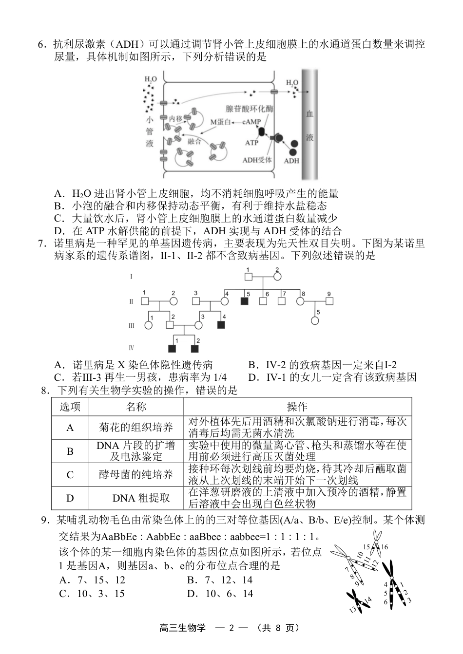 福建省福州市2026-2027学年高三年级适应性练习（福州一检）（生物）试卷+答案.pdf