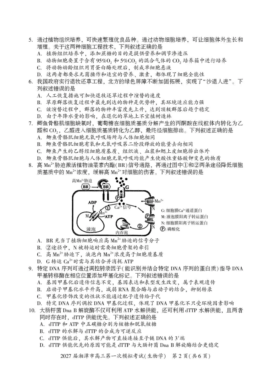 湖南省湘潭市2027届第一次模拟考试（湘潭一模）【生物】试卷+答案.pdf