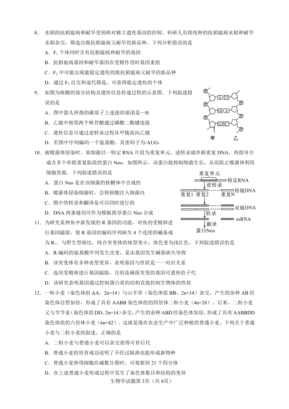 云南玉溪一中2026-2027学年高二上学期开学考试生物试题（含答案）.pdf