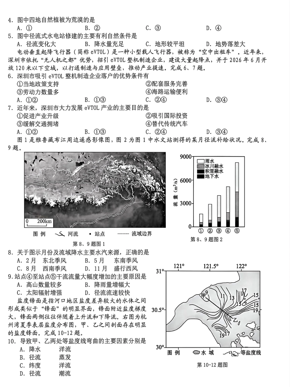 Z20名校联盟（浙江省名校新高考研究联盟）2027届高三第一次学情诊断【地理】试题+答案.pdf