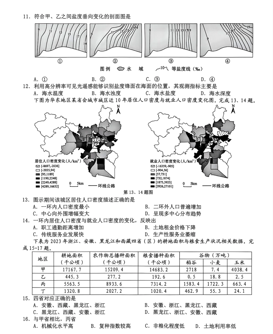 Z20名校联盟（浙江省名校新高考研究联盟）2027届高三第一次学情诊断【地理】试题+答案.pdf
