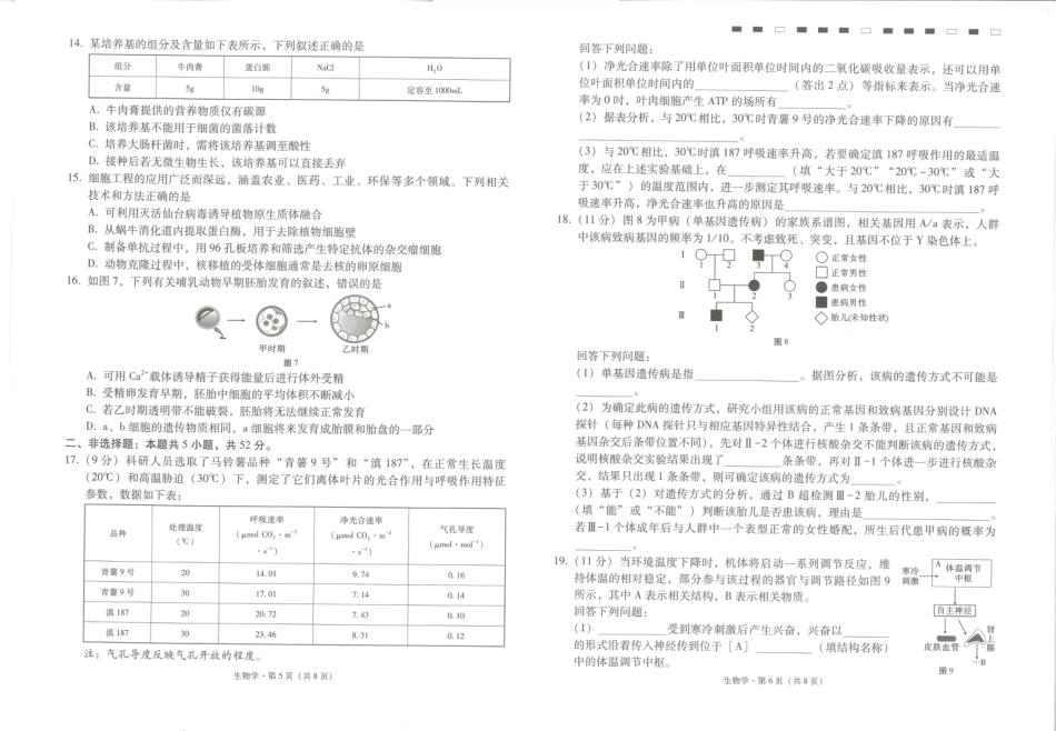 云南师大附中2027届高考适应性月考卷（一）生物+答案.pdf