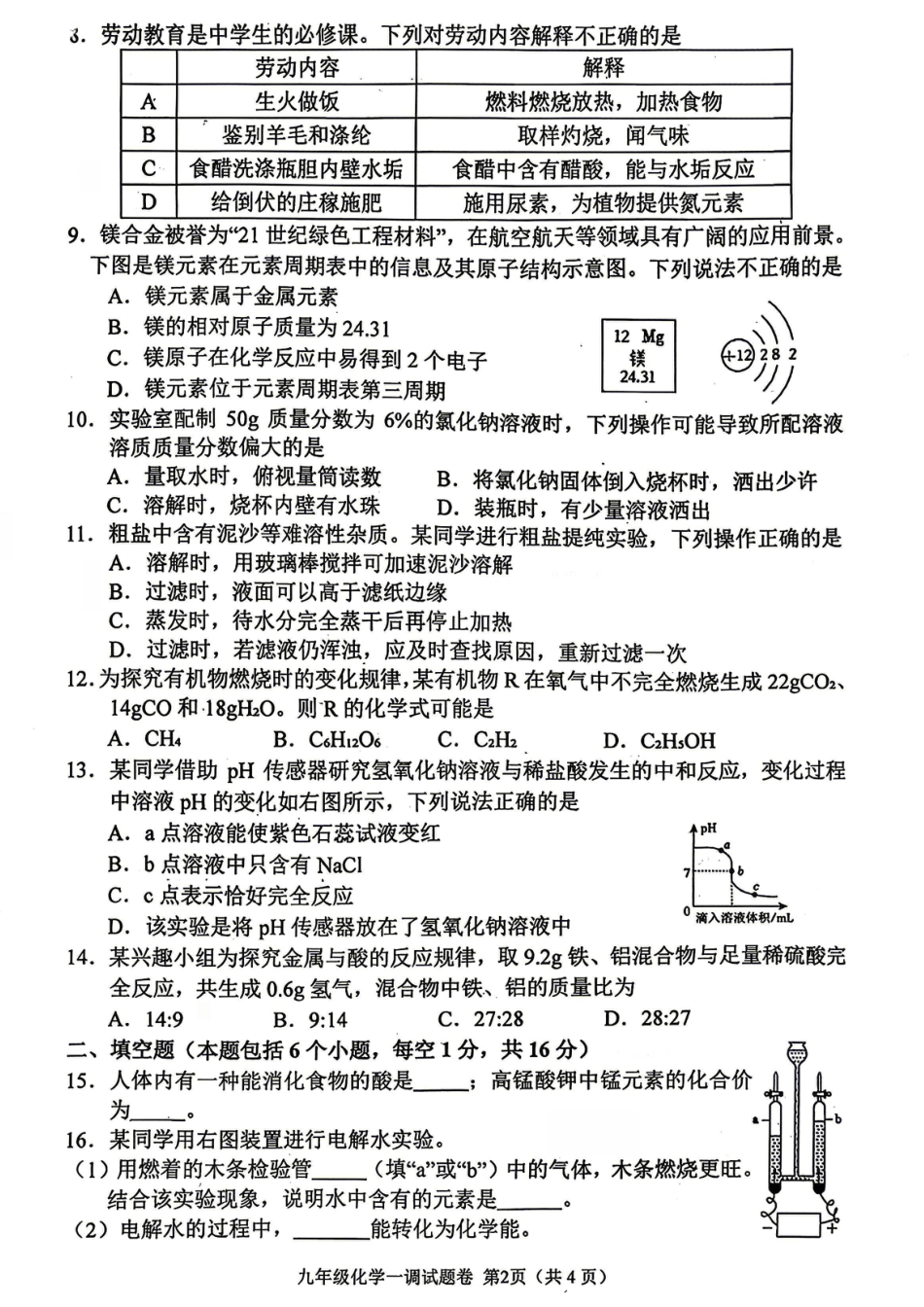 2026年中考一模化学试卷及答案.pdf