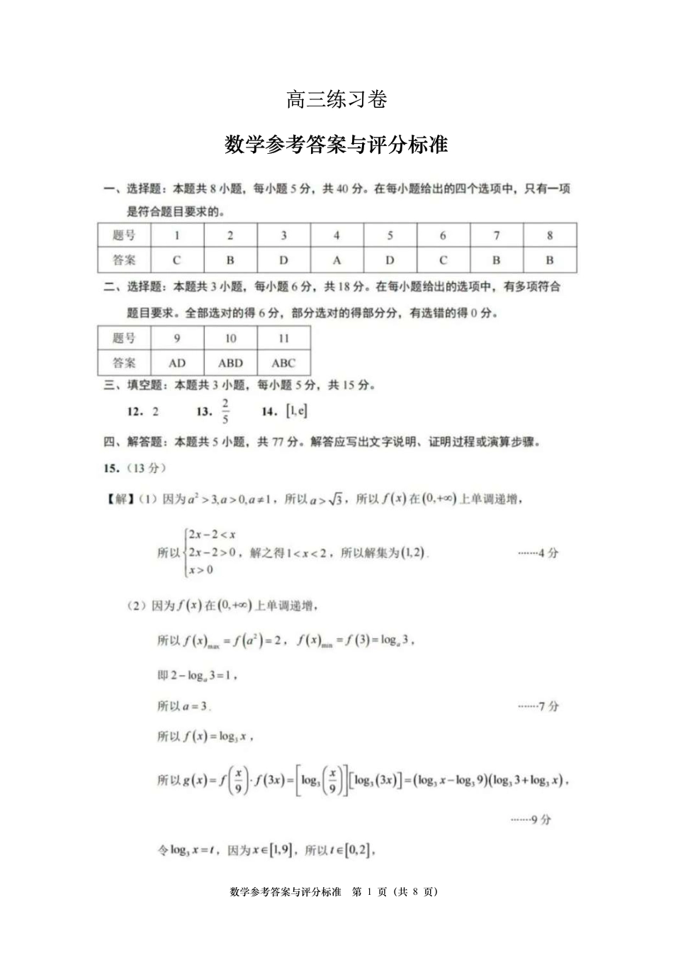 江苏南通市如皋市2027届高三上学期9月第一次阶段检测数学试题+答案.pdf