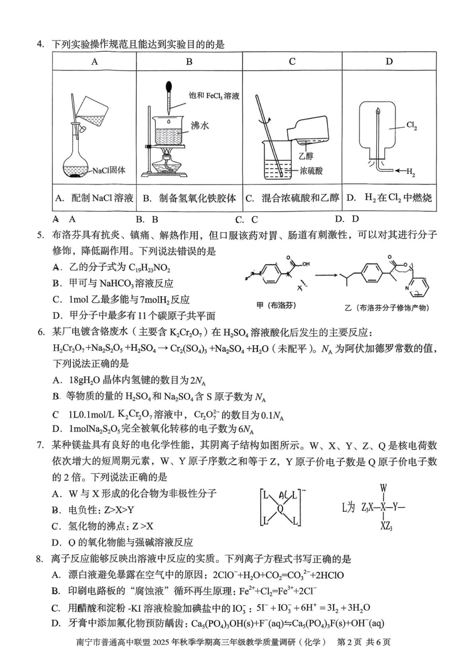 2026届南宁高中联盟高三上学期11月调研化学试卷.pdf