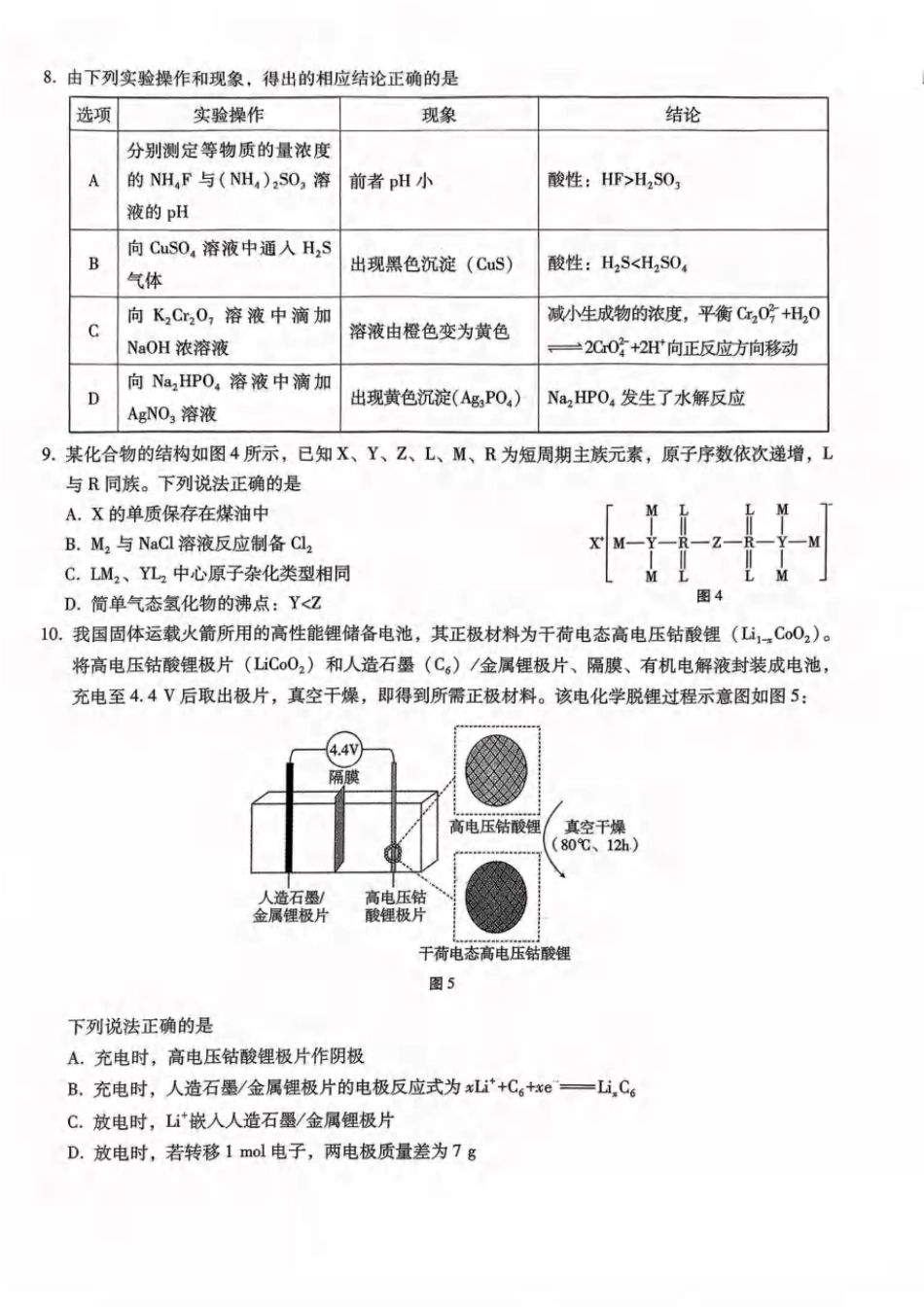 重庆巴蜀中学2026届高三化学下学期模拟预测试卷和答案.pdf