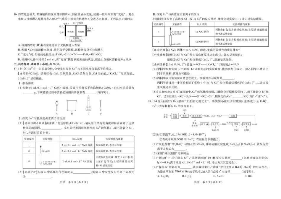 广东湛江2026届高三化学下学期二模化学试卷和答案.pdf