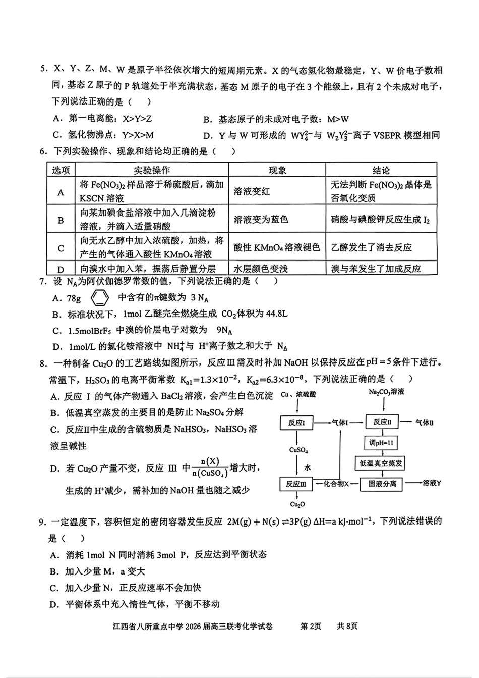 江西省八所重点中学2026届高三化学4月联考试卷和答案.pdf