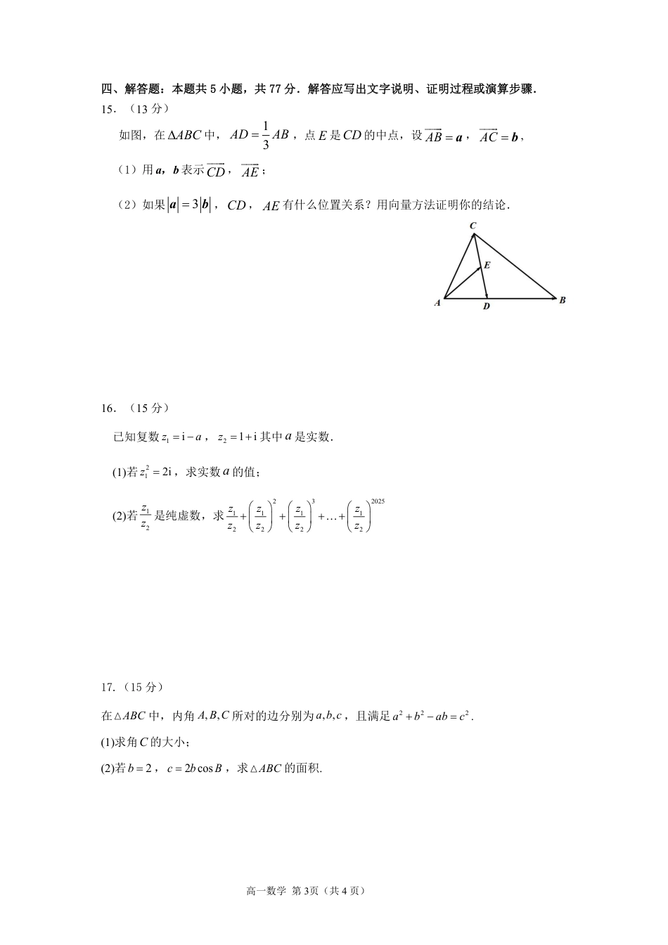 高一数学模拟题漳州市2024-2025学年（下）乙丙级联盟校高一联考(定稿).pdf